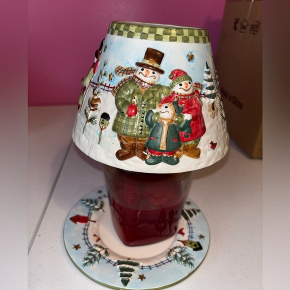 Festive Red and White Snowman Candle Top and Plate - Picture 2 of 11